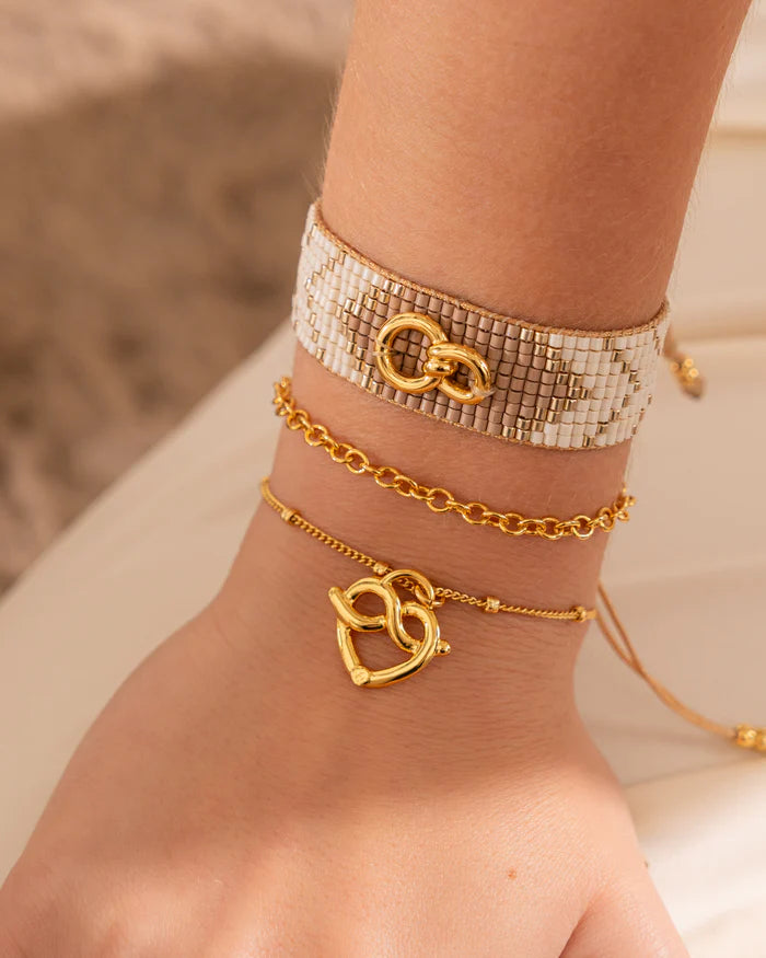 Set X3 Pulseras Tejidas Eslabon Lazo + Aretes