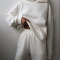 Warm Casual Long Sleeve Fleece Tracksuit Hoodie- bone color