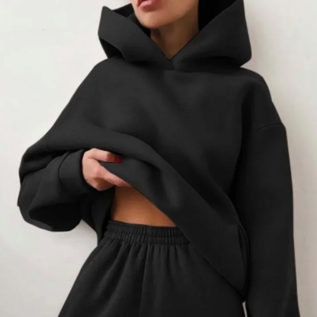 Warm Casual Long Sleeve Fleece Tracksuit Hoodie-black