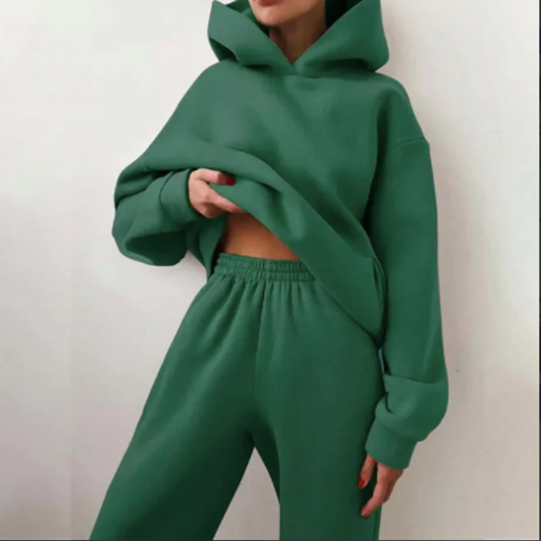 Warm Casual Long Sleeve Fleece Tracksuit Hoodie-green