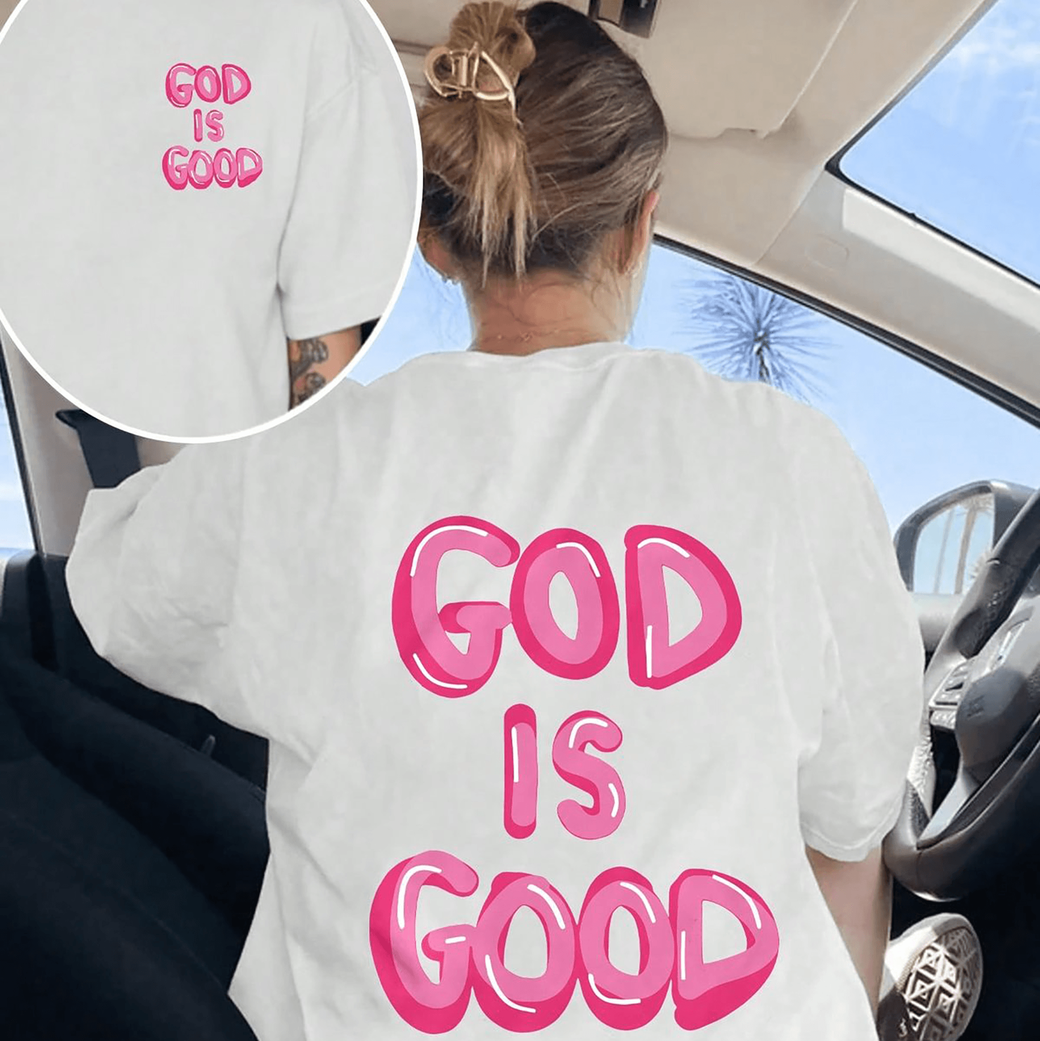 Camiseta Oversize “God Is Good” para Mujer – Estampado Espalda