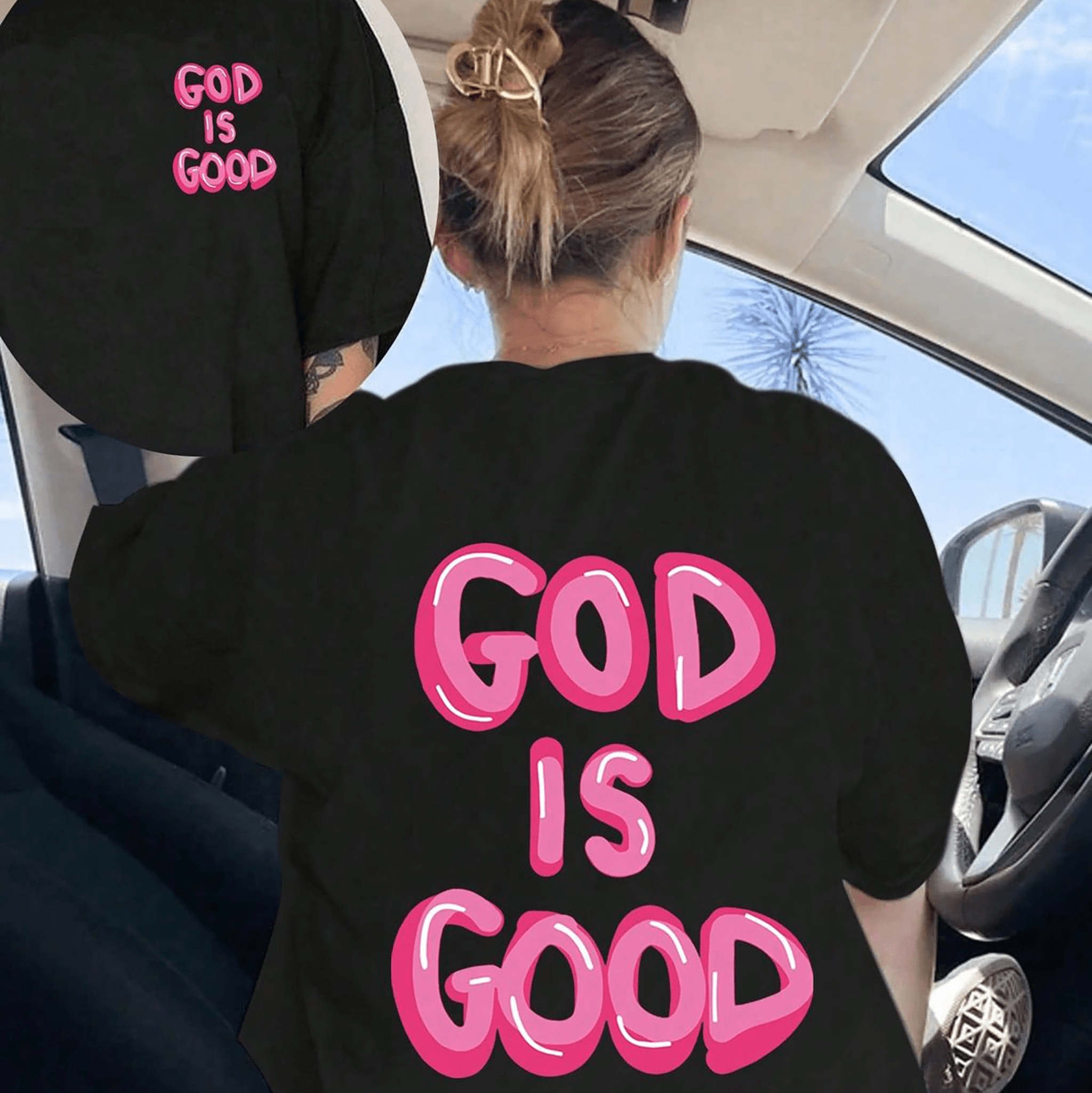 Camiseta Oversize “God Is Good” para Mujer – Estampado Espalda