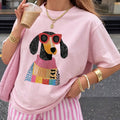 Camiseta Oversize Rosa Mujer con Estampado de Perro